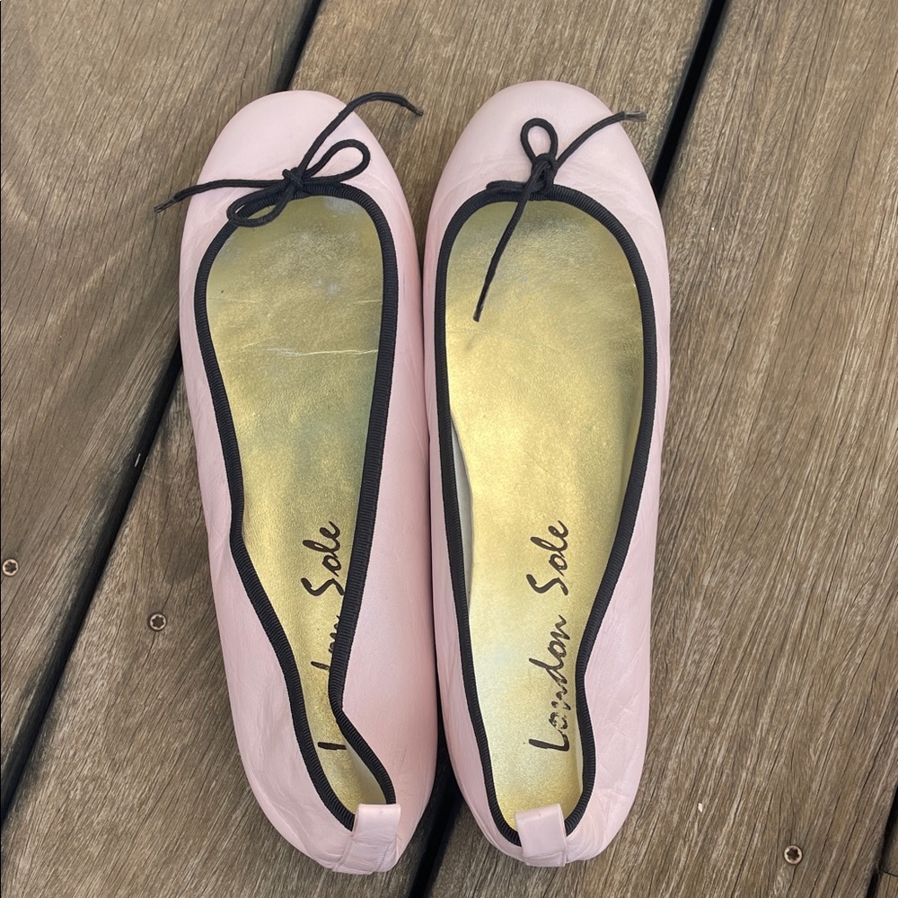 London Sole Blush Pink Flats with Black Accents